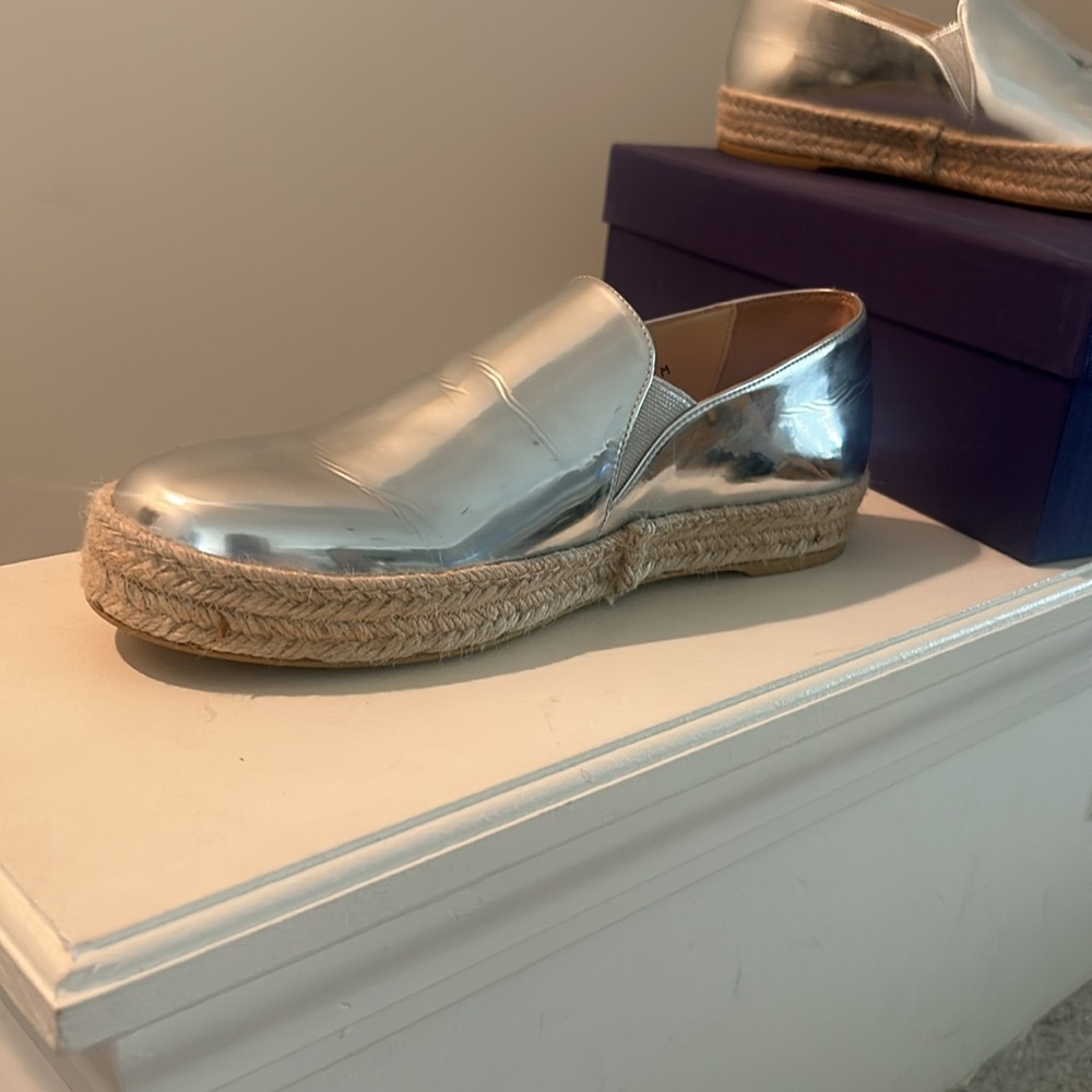Stuart Weitzman Silver Espadrille Slip-Ons - Picture 3 of 10